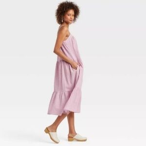 NWT Knox Rose Pink Tiered Sleeveless V Neck Boho Cotton Midi A Line Dress 1X